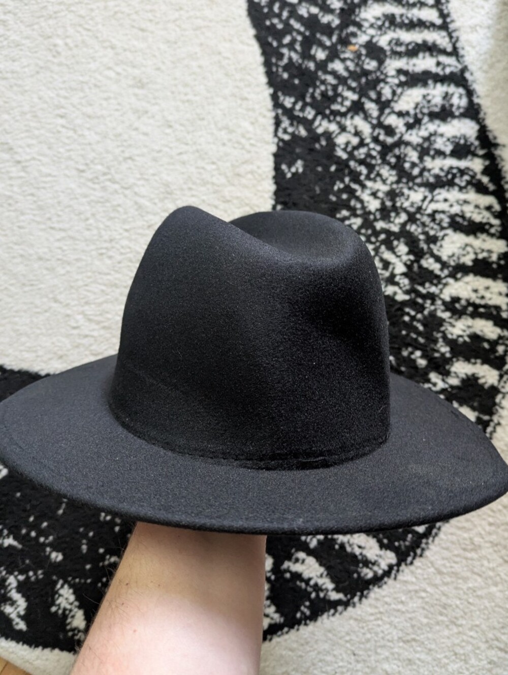 Witchy Black Wide-Brim Fedora with Pink Floral, Butterfly & Moon Embroidery - Picture 12 of 13